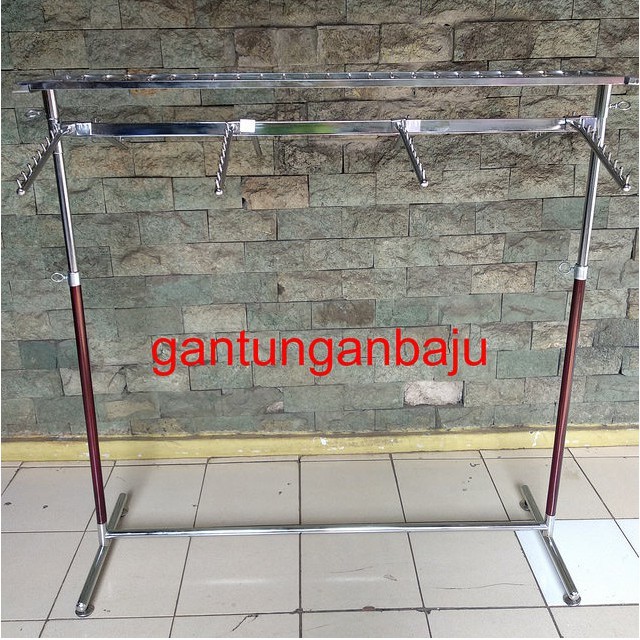 Gantungan baju mopdel gawangan 120cm Plus rak ram dan hanger suling 8 pcs