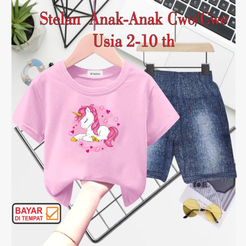 ((IB))SETELAN ANAK PEREMPUAN SEMI JEANS/UNICOR DIGITAL SABLON