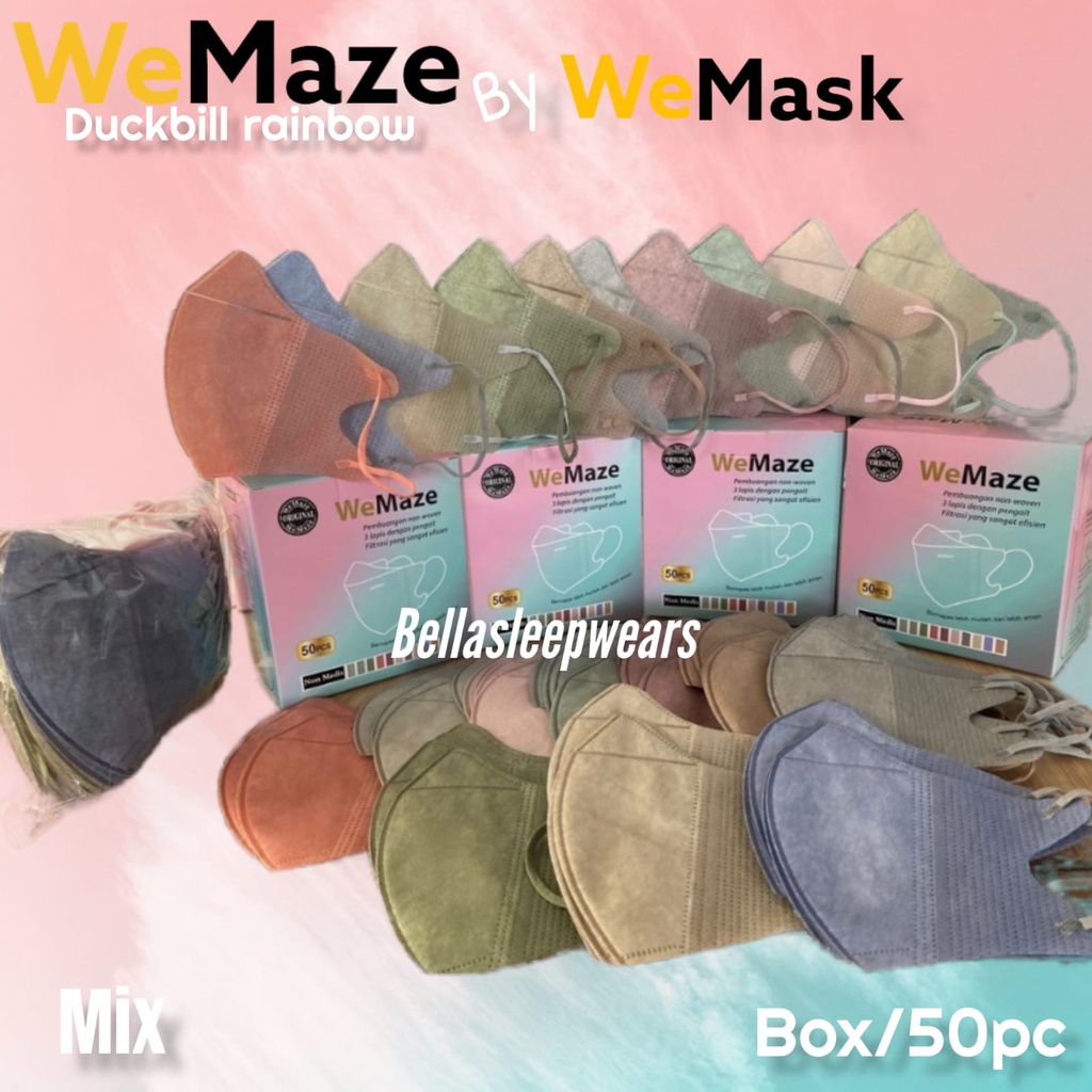 BOX ISI 50 PC - MASKER DUCKBILL MURAH WEMASK WEMAZE 3PLY GARIS &amp; POLOS PUTIH &amp; HITAM - FACE MASK TERMURAH