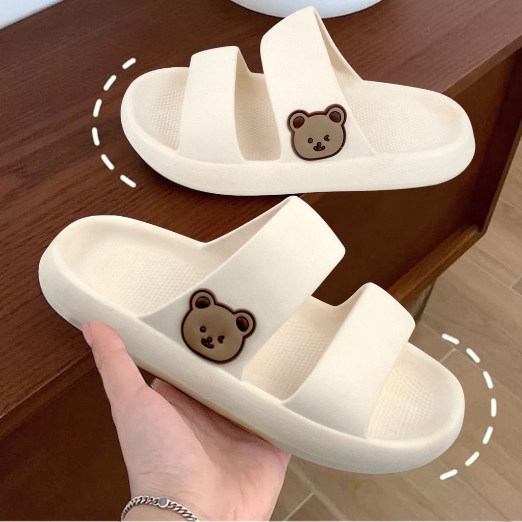 3.3 SALE Sandal selop wanita / Sandal Slide TORY Rubber Anti Slip Import-CREAM BEAR