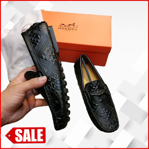  SEPATU  KULIT  ASLI HERMES  LOAFERS PRIA  WARNA Hitam ORIGINAL 