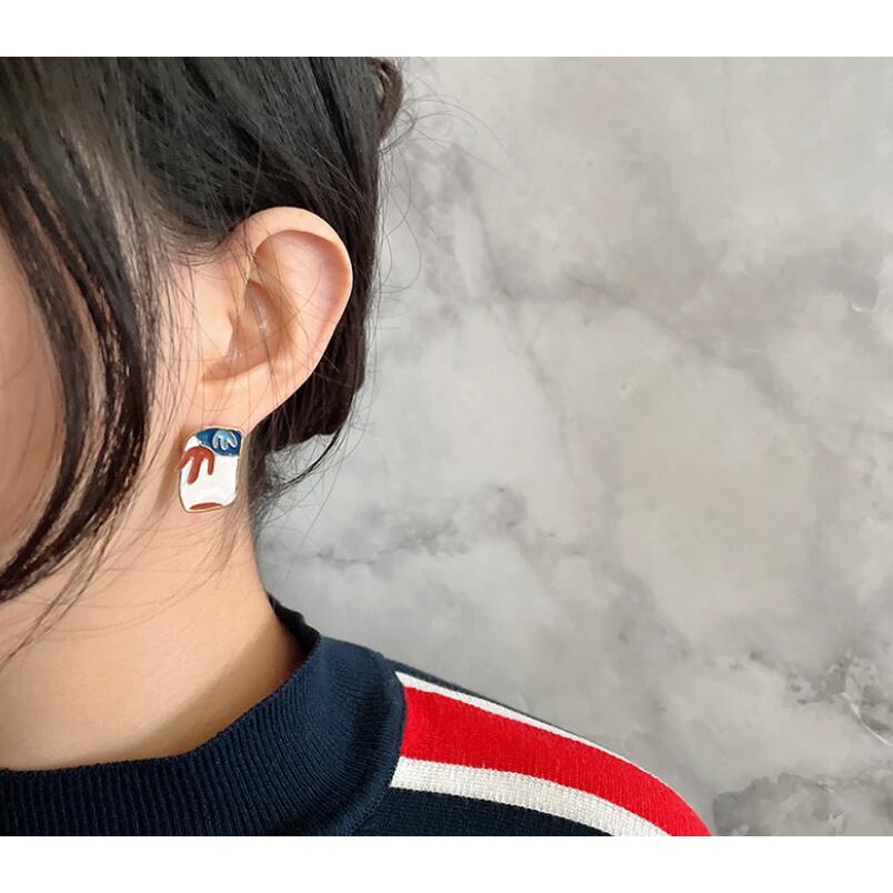 925 jarum perak retro merah bunga anting-anting Korea temperamen Internet celebrity fashion aksesori