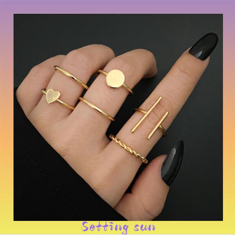 6pcs / Set Cincin Geometris Bahan Alloy Gaya Vintage TN