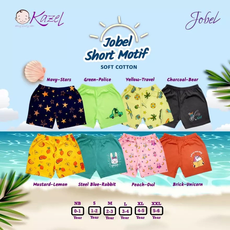 Celana Pendek Bayi Anak Perempuan Laki Laki 1-5 Tahun Jobel Short Motif Edition 1pcs