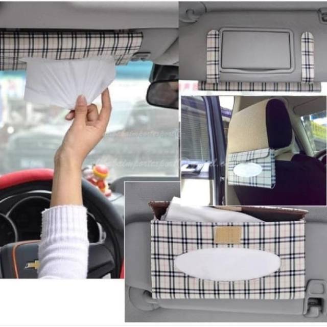 Car Tissue Box Organizer Tempat Tissue Mobil Jepit Sun Visor Burberryy