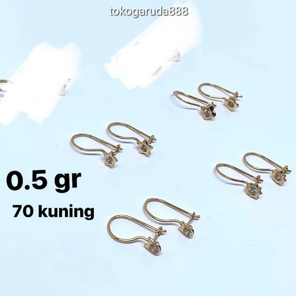 Banyak motif yaa Anting anak dan dewasa emas asli kadar 700 70 16k desi gantung permata love bola bulat pipih heart hati segitiga wajik diamond bunga clover permata ringan 0,6 gr gram gr setengah lebih giwang kerabu gold