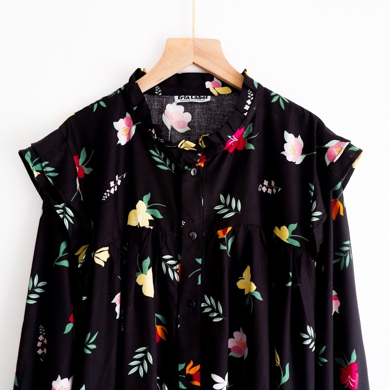 Kemeja Motif Oversize XXL LD 130  Rayon Bigsize Blouse Jumbo-BLACK