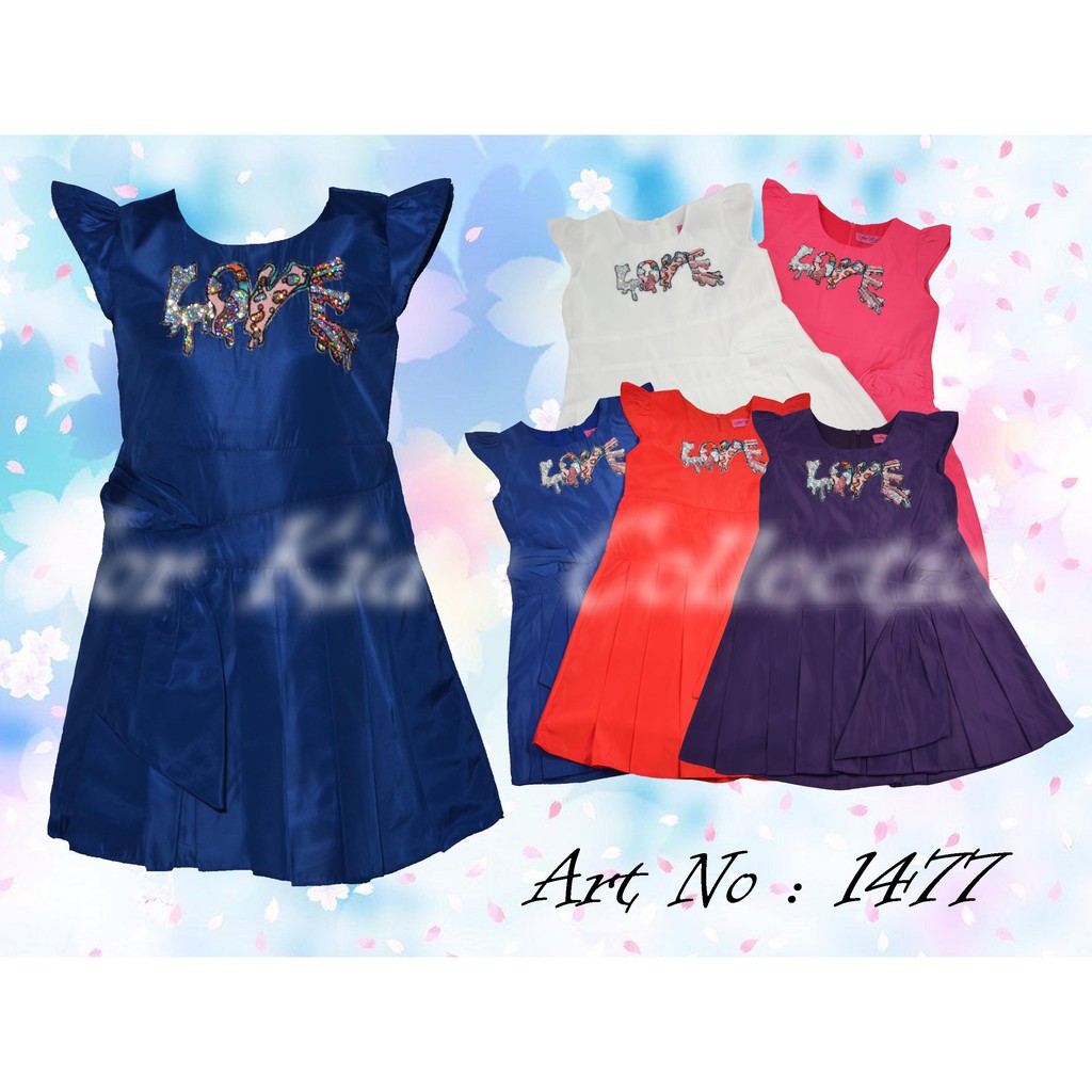 Dress Anak Perempuan Casual Bahan Satin Dengan Hiasan Bordiran Love