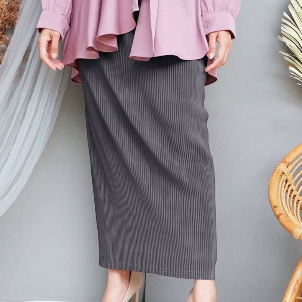 Rok Span Plisket Lidi Termurah Best Seller | Rok Kerja Wanita