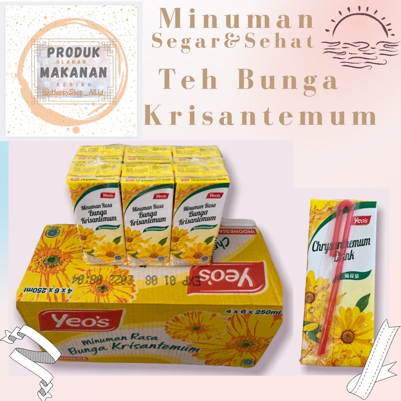 

MINUMAN KRISANTEMUM / TEH BUNGA MATAHARI / MINUMAN YEOS / Dijual Pack&Dus (1Pack isi 6kotak) (1Dus isi 24 kotak)