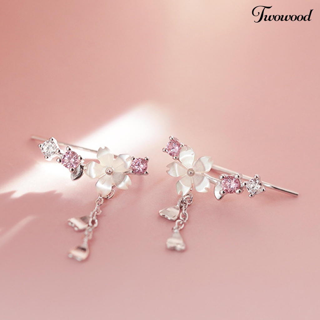 1 Pasang Anting Hook Berlian Imitasi Bentuk Hati Cherry Blossom Bahan Alloy Untuk Liburan