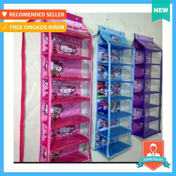 Rak sepatu sandal gantung plastik hanging shoes organizer karakter - tempat sepatu & sandal