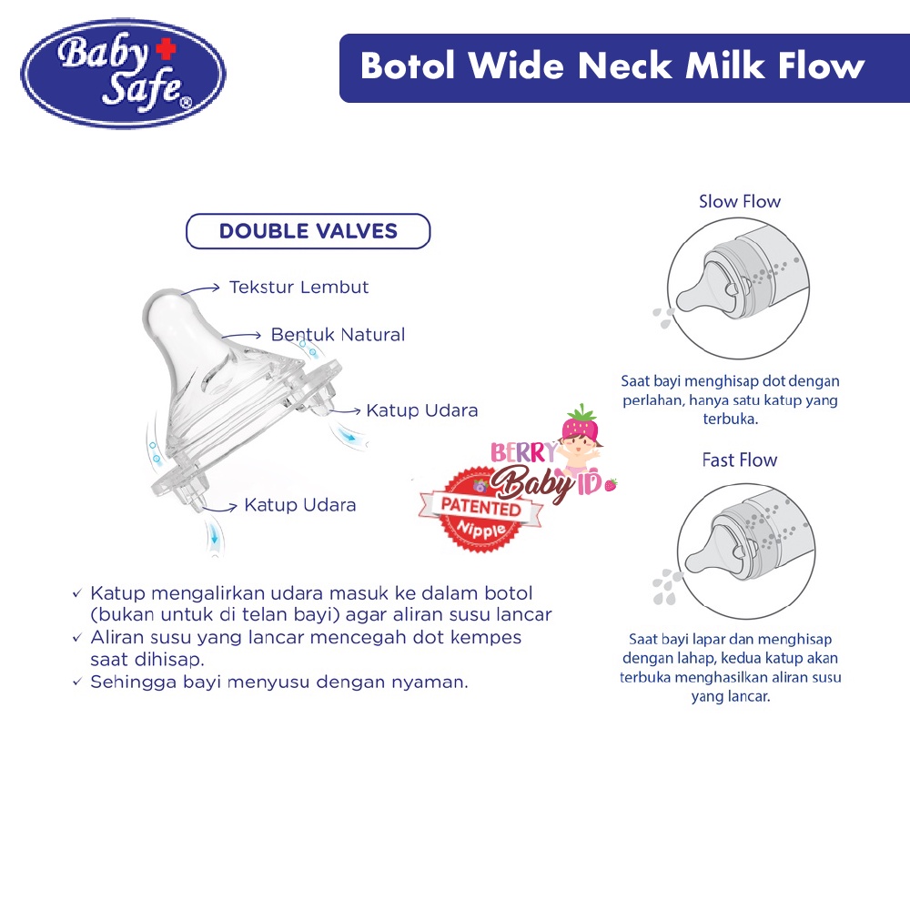 Baby Safe Bottle Milk Flow System Botol Susu Bayi Wide Neck 125 250 ml Berry Mart