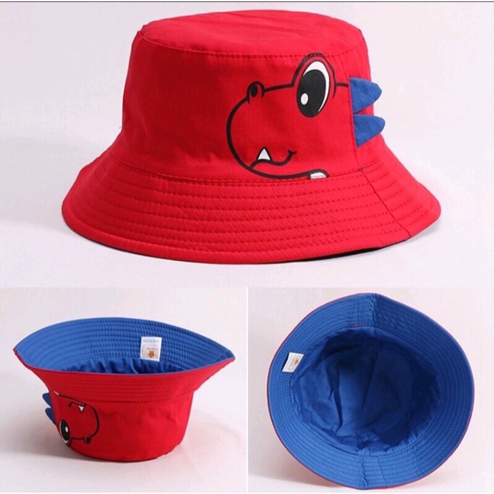 Topi Anak Dino Bucket Usia 1 - 5 Tahun Bucket Hat Motif Dinosaurus Topi Anak Cewek - Cowok Motif Lucu Bucket Hat Dino Topi Anak RImba