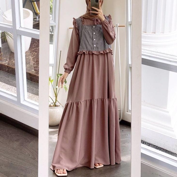 [KODE LQV] Gamis remaja Daisha dess rompi kotak kotak gamis others gamis wanita baju gamis ala korea