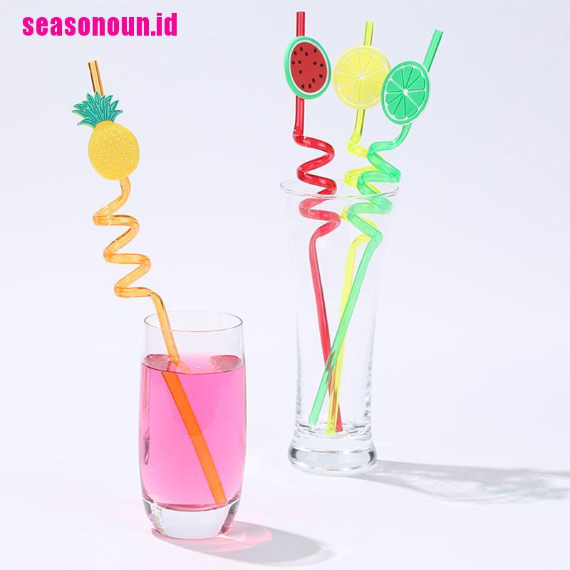 4 Pcs Sedotan Minum Reusable Bahan PVC Bentuk Buah Untuk Pesta Hawaii