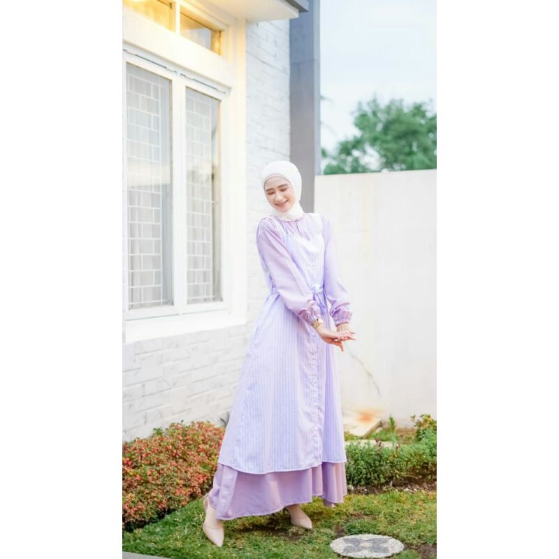 Gamis lilac outer || Dress lilac outer ll set overall salur || set overall lilac
