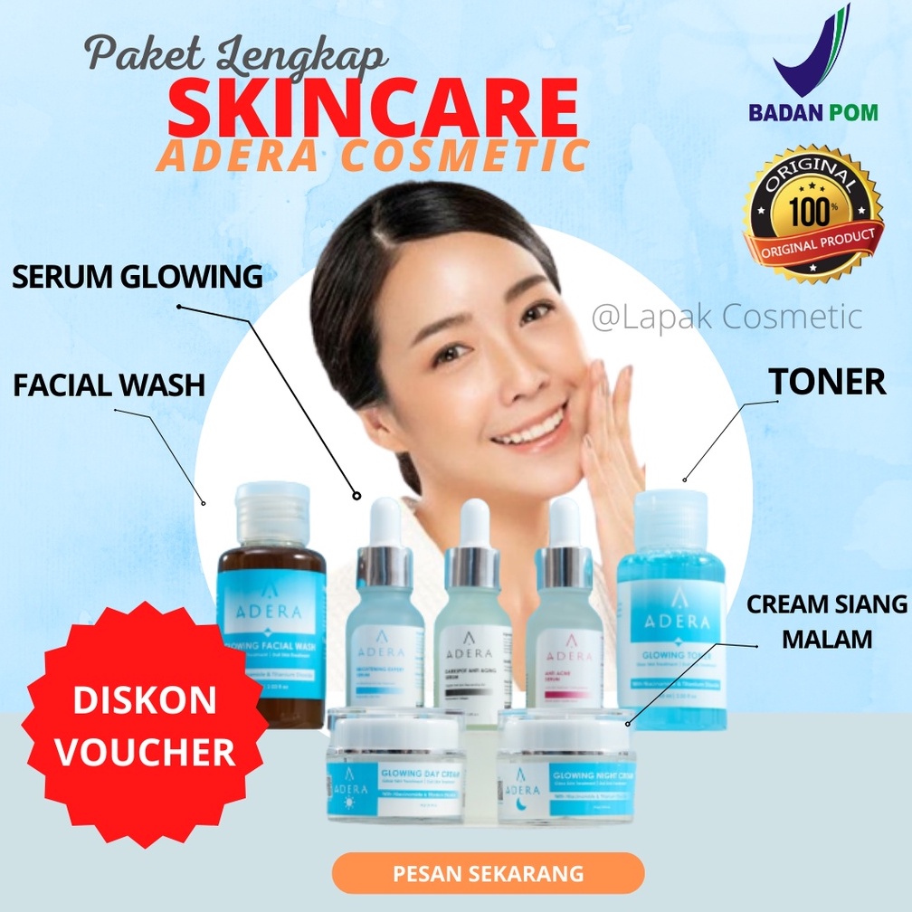 Adera Skincare Paket Lengkap Serum Cream Siang Malam Toner Facial Wash Original Bpom