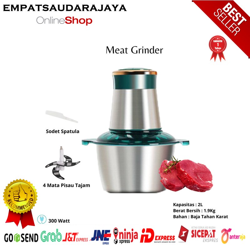 Penggiling Daging Meat Grinder 2 Liter Stainless Steel Penghalus Bumbu Dapur Serbaguna