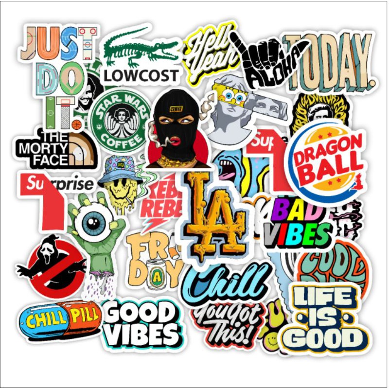 

Stiker paket isi 30pcs stiker graftac waterproof