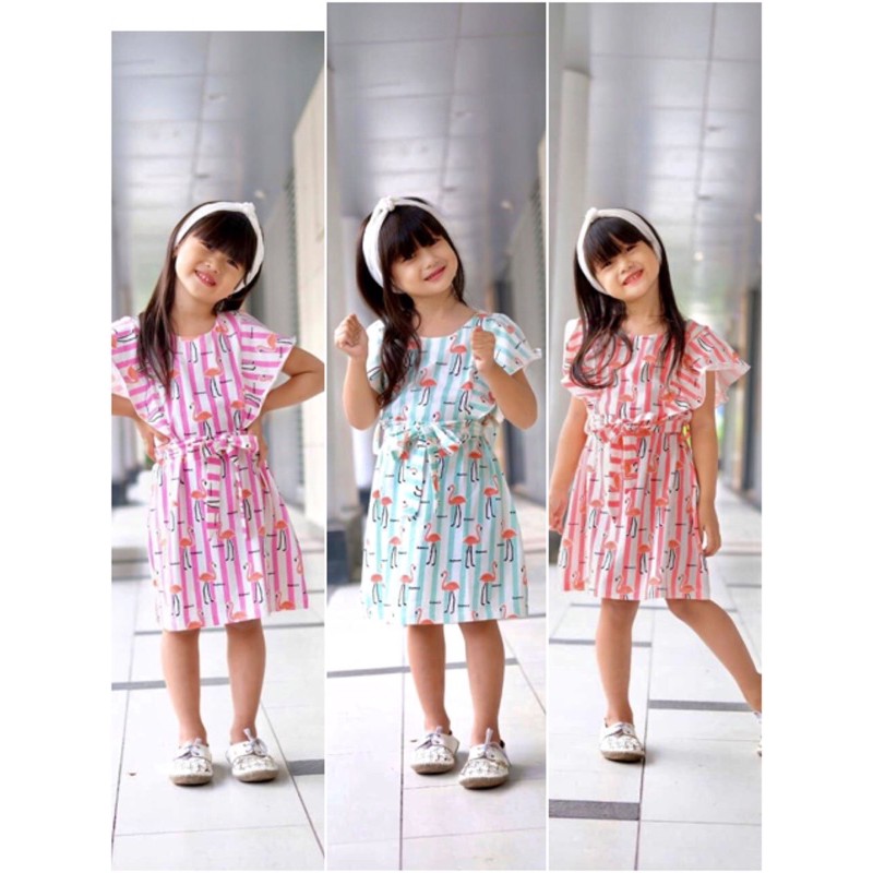 DRESS RUFFLE SET FLAMINGO BLOOMS USIA 2-10TAHUN