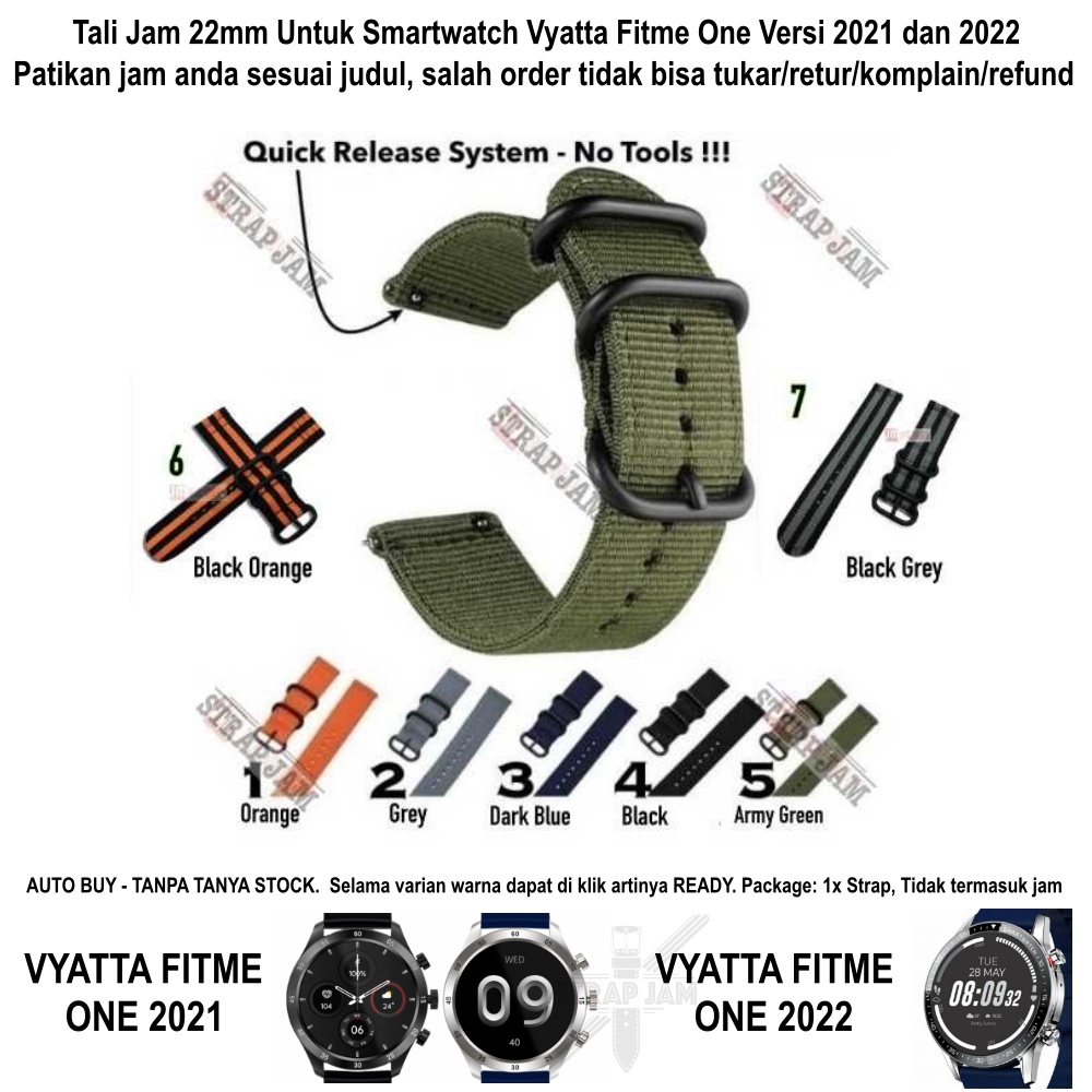 Tali Jam Tangan 22mm Strap Vyatta Fitme One 2021 2022 - Nylon Stitching Black Buckle