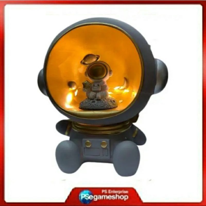 Astronaut Piggy Bank – Night Light [Grey-With Star]/ Pajangan Dekorasi Lampu Tidur Celengan