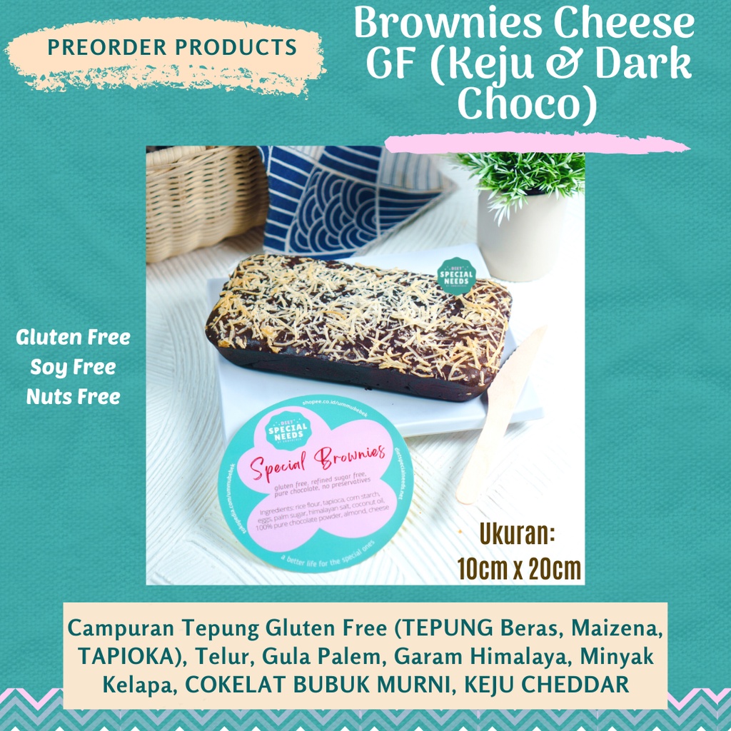 

(PO) Brownies Palm Cheese - Gluten Free Refined Sugar Free Soy Free tanpa bahan pengawet menggunakan cokelat bubuk murni tanpa campuran dan minyak kelapa - Diet Special Needs