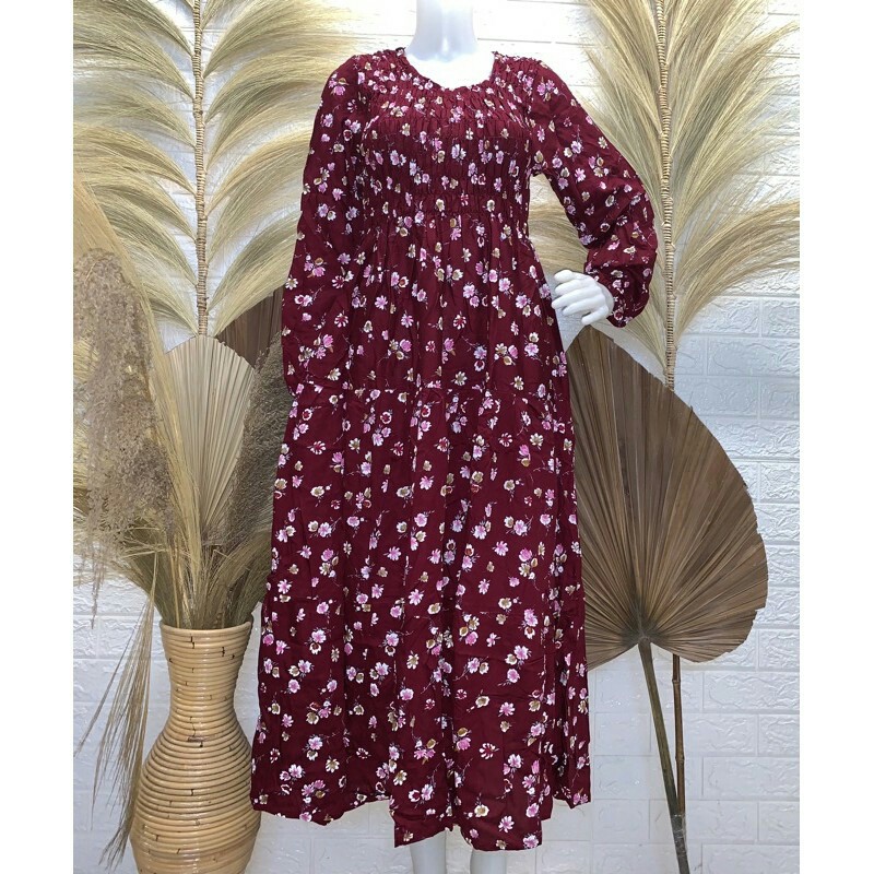 Gamis Kerut Rayon lengan panjang / GAMIS PANJANG KERUT BAHAN RAYON