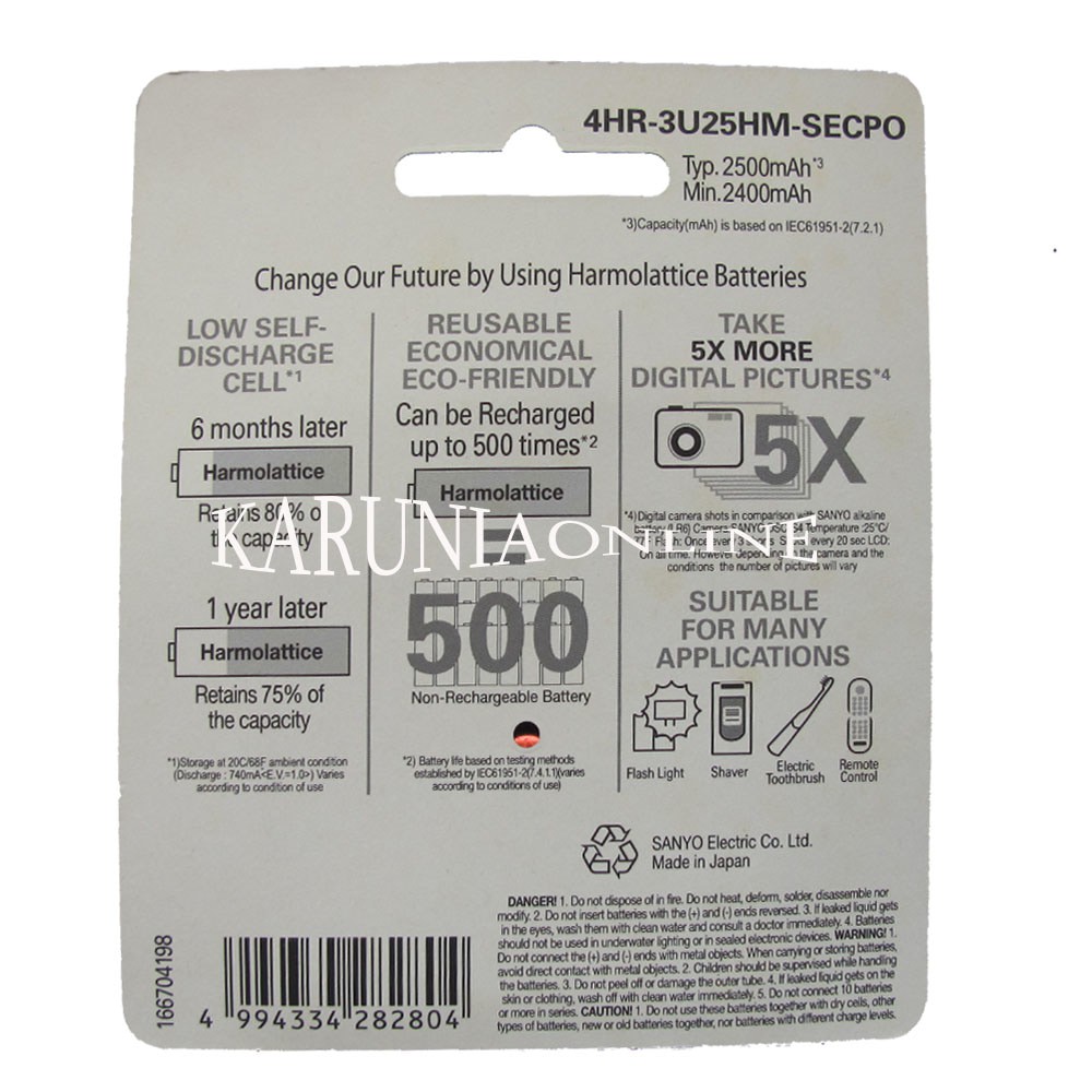 Sanyo Eneloop Harmolattice 4pcs Battery AA 2500mAh