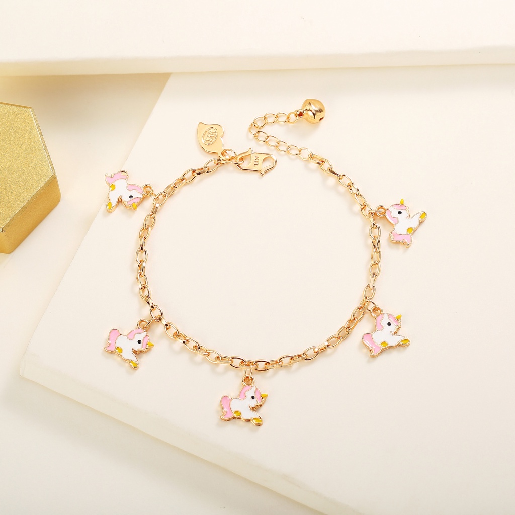 Y475 Gelang/gelang kaki unicorn Titaniun Anak-anak Titanium Premium Lapis 18K Anti Karat Untuk Anak-anak