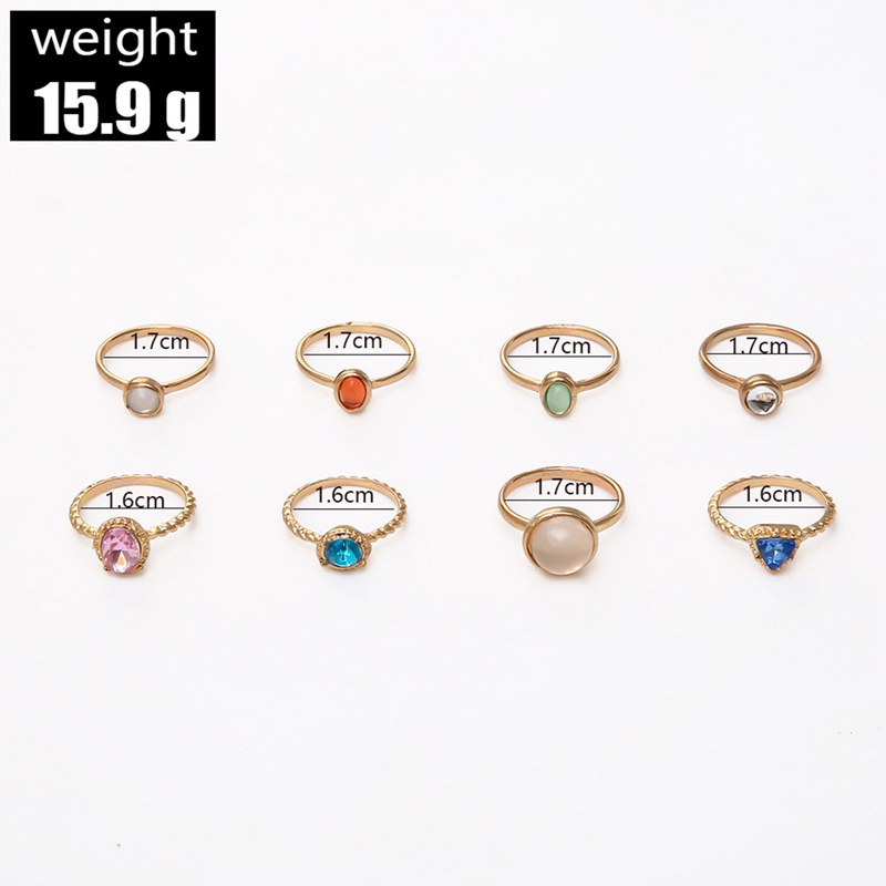 Fancyqube 8pcs / Set Perhiasan Cincin Rantai Batu Metalik Geometris Warna-Warni Gaya Vintage Korea Untuk Wanita