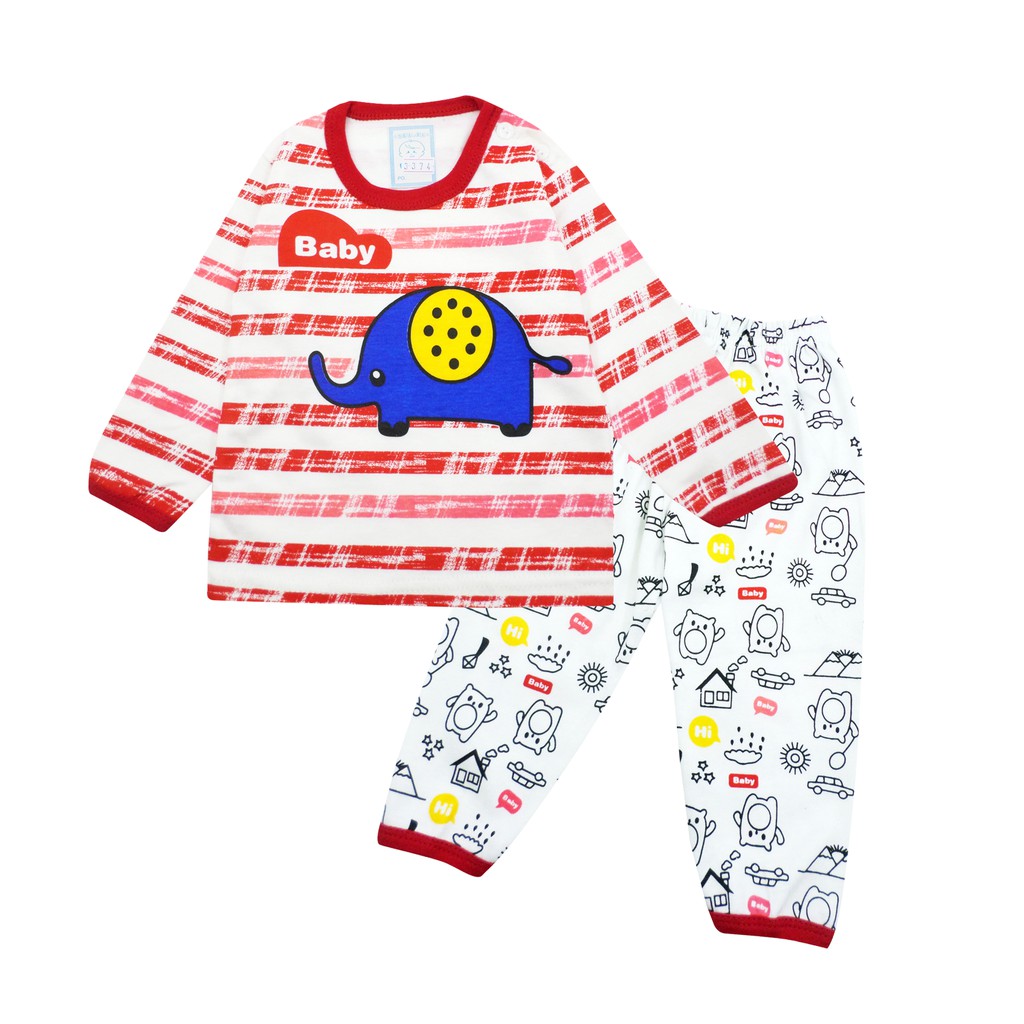 Wakakids Baju Tidur Piyama Bayi Anak Laki Laki Motif Gajah Usia 0 Bulan - 6 Bulan 3374