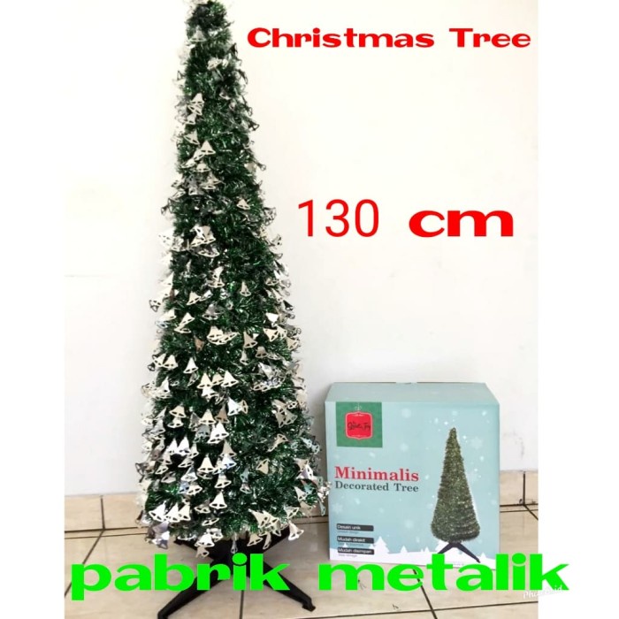 

Pohon Natal Modern Lonceng Silver Ukuran 130 cm/ Pohon Natal Berkualis
