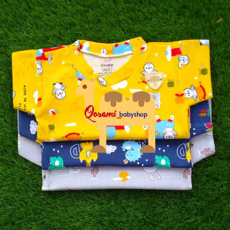 VINATA 3 pcs Kaos Oblong Pendek Motif Print Bayi UK S, M, L, XL SNI