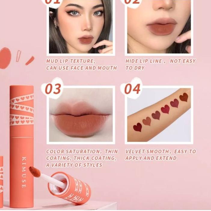✨ KIMUSE Lip Cream Matte Velvet Smooth 6 Color Waterproof grosir