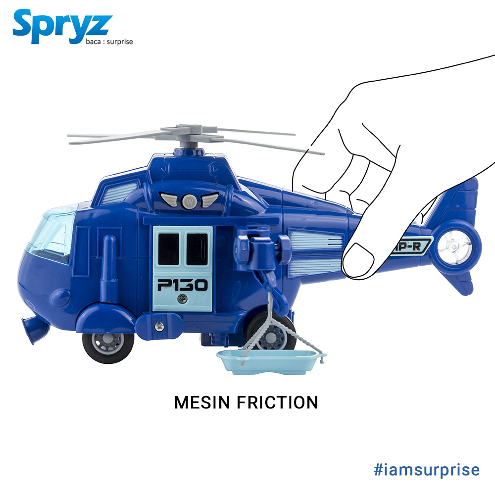 Spryz Citysquad Mainan Helikopter 1:20 dengan Mesin Friction, Lampu &amp; Suara