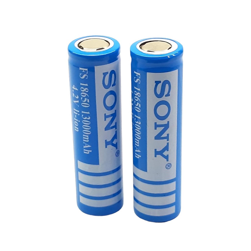 Baterai Charger ICR18650 Li-ion 4.2volt-13000mAh Warna Biru Tube Positif Ceper Isi 2pcs