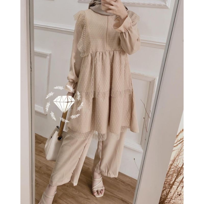 Jv SET CANDYTUFT TILE DOT / STELAN HIJAB / BAJU STELAN MUSLIM