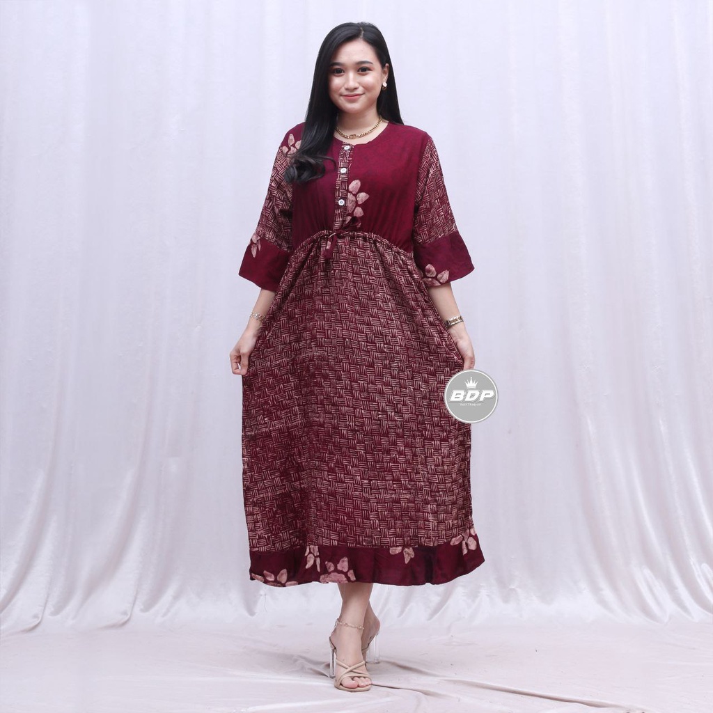 Dianputri - Daster Dress Maura Rayon Grade A busui resleting depan | Daster Wanita Terbaru | Daster Kekinian-Maroon