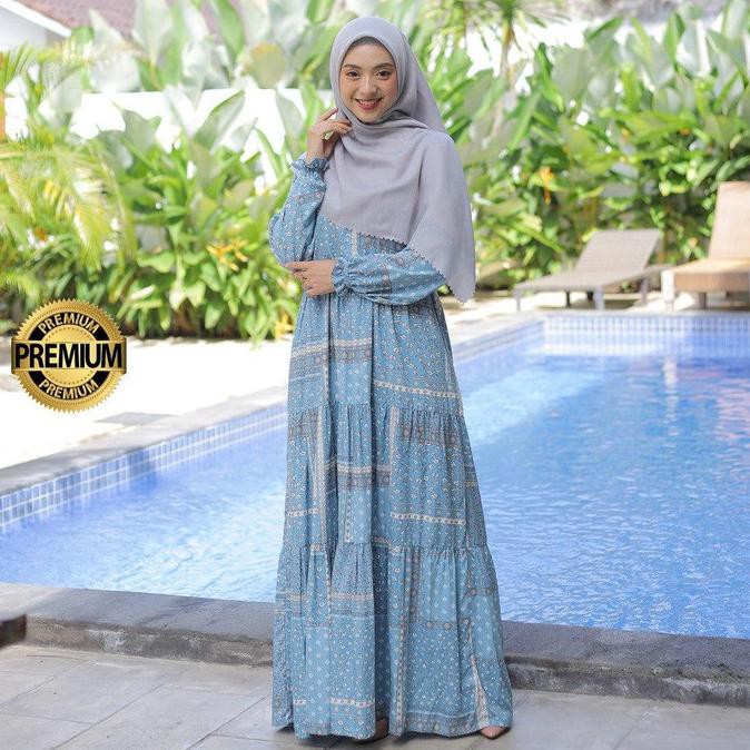 Terlaris...!!! Devina Blue By Wearmoura Homedress Cantik Home Dress Elegan - Blue, M