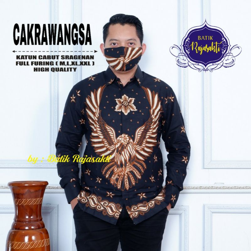 KEMEJA BATIK SOLO BAYUSATYA ELANG CAKRAWANGSA CAKRAW ELANG HITAM EMAS SOGAN MERAH BATIK PRIA SIZE M 
