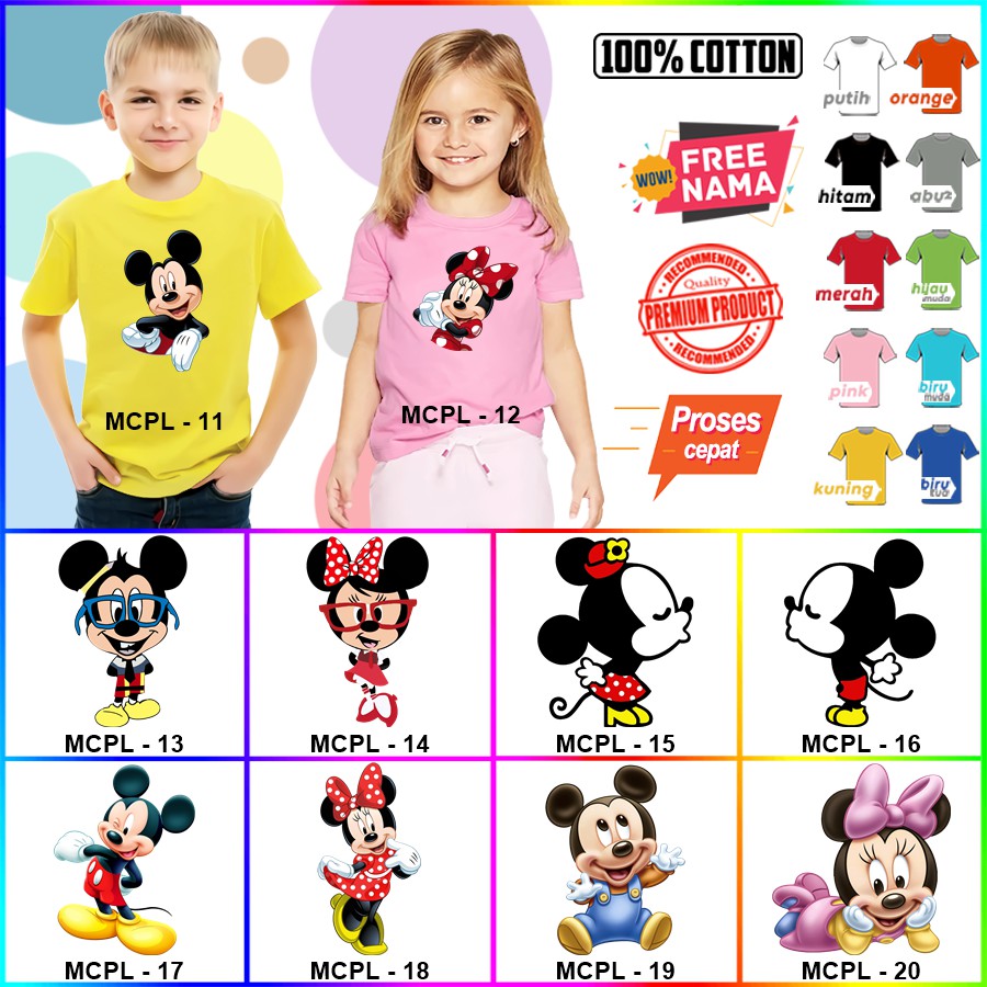 Baju Kaos ANAK DAN DEWASA MICKEY &amp; MINNIE COUPLE (FREE NAMA)