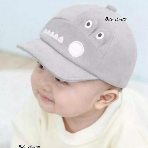topi anak bayi laki laki perempuan lucu karakter crocodile premium-abu muda