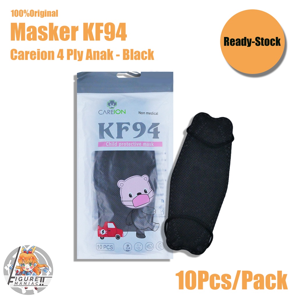 Figure Maniac - Masker Anak KF94 Careion Putih Hitam 4 Ply Original isi 10 Pcs