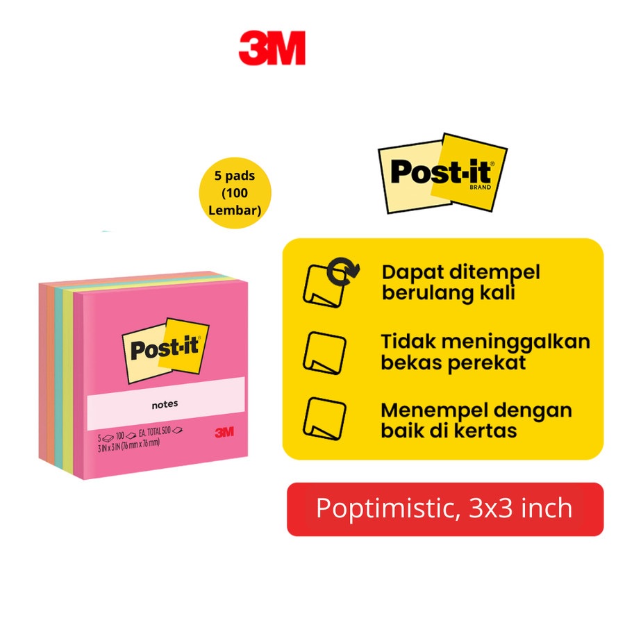 Ktmstore 3M Post-it Original Sticky Notes Poptimistic 654-5AN Memo 3x3”