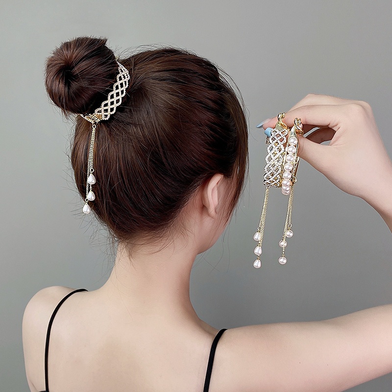 Jepit Rambut Ponytail Bahan Alloy Aksen Mutiara Berlian Imitasi Gaya Korea Untuk Wanita