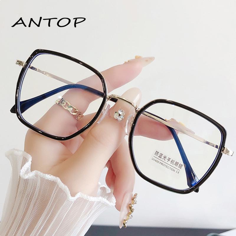 Oversized Frame Kacamata Anti Radiasi Kacamata Korea Bentuk Bulat Bahan Metal Untuk Pria Dan Wanita ANTOP