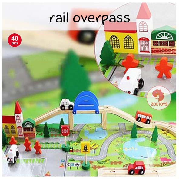 Zoetoys Rail Overpass 8 Glyph Track | Wooden Track Race Railway Pretend Play Toys | Kereta Balok Kayu Mobil mobilan Lalu Lintas | Edutoys | Mainan Set Cari Kado Natal