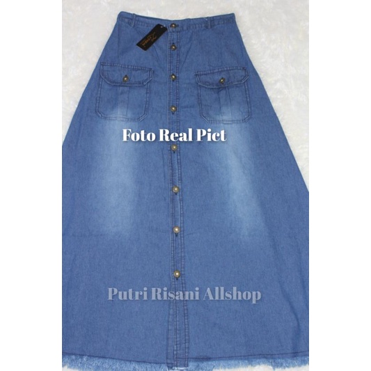 Rok Panjang Wanita - Rok Model A Cargo Kancing Dan Rok Motip Tempel - Soft Jeans BB ± 40-60 Kg-3